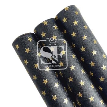 Tramo de Vinil Negro Aperlado Estrellas Doradas