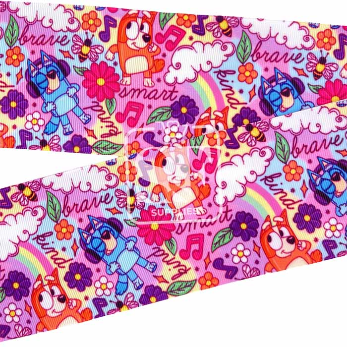 Yarda Estampado 7.5cm Bluey y Bingo Bailando