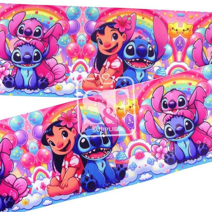Yarda Estampado 7.5cm Lilo, Stitch y Angela Party