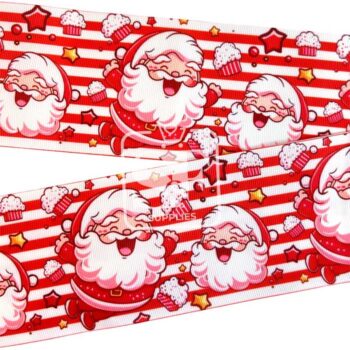 Yarda de Listón Estampado 7.5cm Santa Claus Feliz