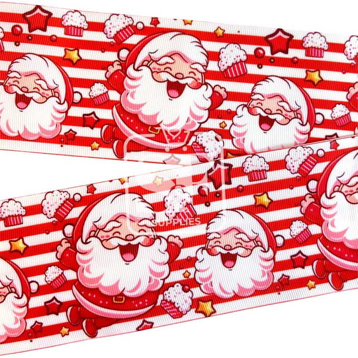 Yarda de Listón Estampado 7.5cm Santa Claus Feliz