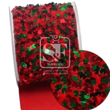 Yarda de Lentejuela Despeinada Roja y Verde