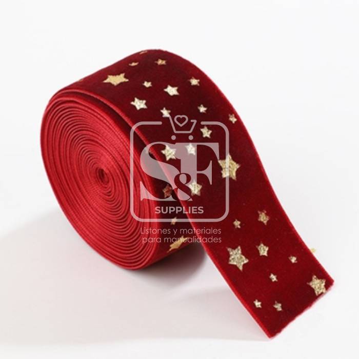 Yarda de Terciopelo 3.8cm Vino Estrellas D.