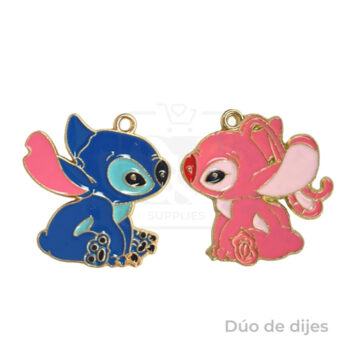 Dúo de Dijes Esmaltados Stitch y Angela