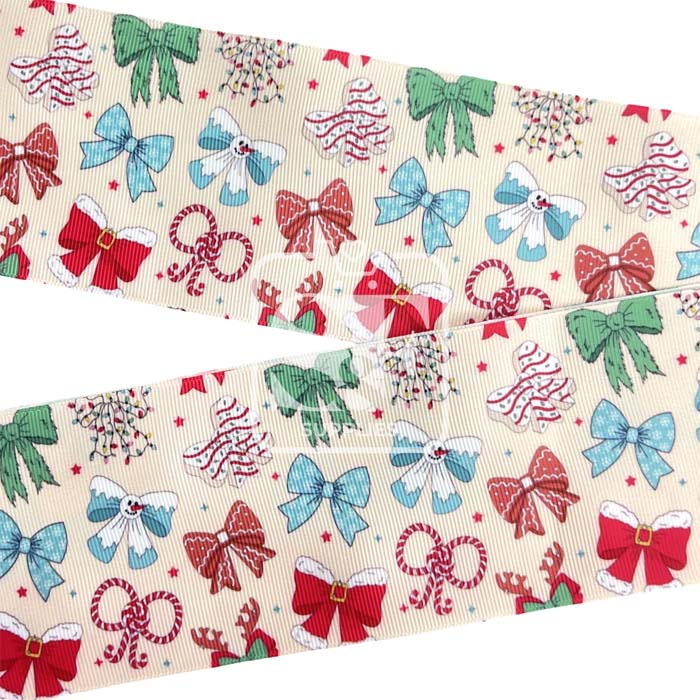 Yarda de Estampado 7.5cm Moños Personajes Navideños