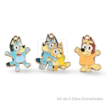 Set de 3 dijes Esmaltados de Bluey y Bingo