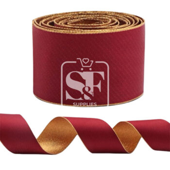 Yarda de Listón 3.8cm Vino Tinto y Dorado Glitter