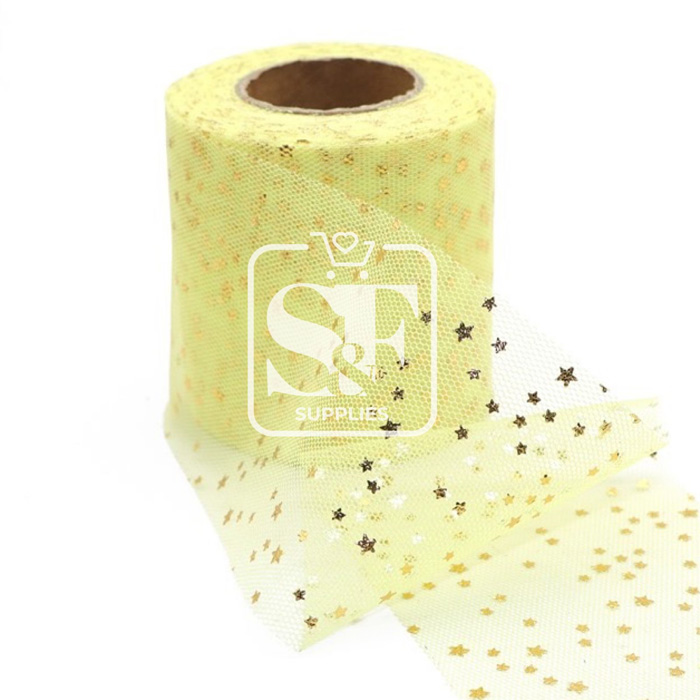 Yarda de Tul Amarillo con Estrellas Doradas