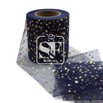 Yarda de Tul Marino con Estrellas Doradas