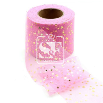 Yarda de Tul Rosa Mexicano con Estrellas Doradas