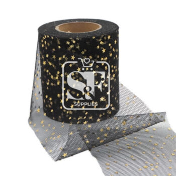 Yarda de Tul Negro con Estrellas Doradas