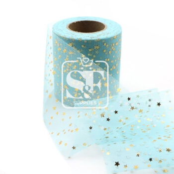 Yarda de Tul Turquesa con Estrellas Doradas