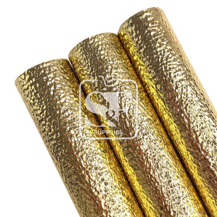 Tramo de Vinil Litchi Metálico Dorado