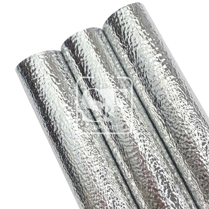 Tramo de Vinil Litchi Metálico Plateado