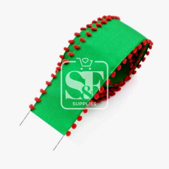 Yarda de Listón 3.8cm Bandera Con Orilla de Pomponcitos Rojos