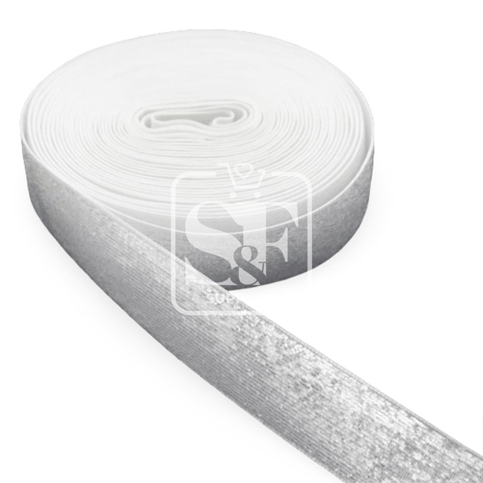 Yarda de Bies No Elástico Terciopelo Metálico Blanco