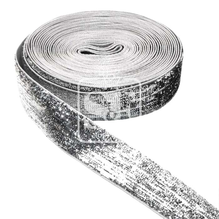 Yarda de Bies Elástico Terciopelo Metálico Plateado