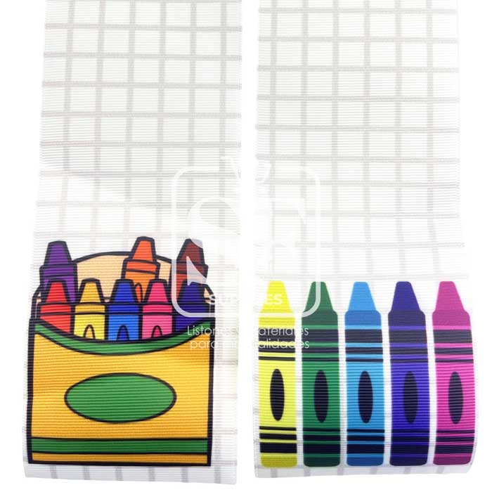 Tira de Listón 7.5cm Cuadricula con Crayolas