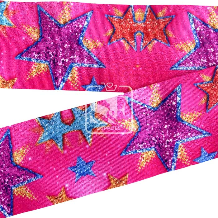 Yarda de Estampado 7.5cm Estrellas Rosa