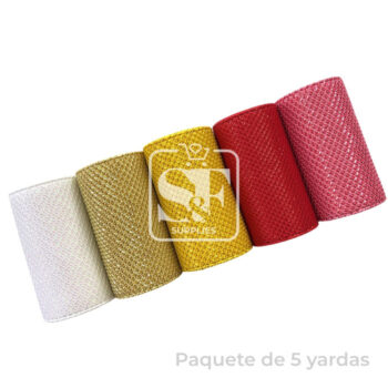 Paquete 5 Yardas de 7.5cm Listón Panal Holográfico
