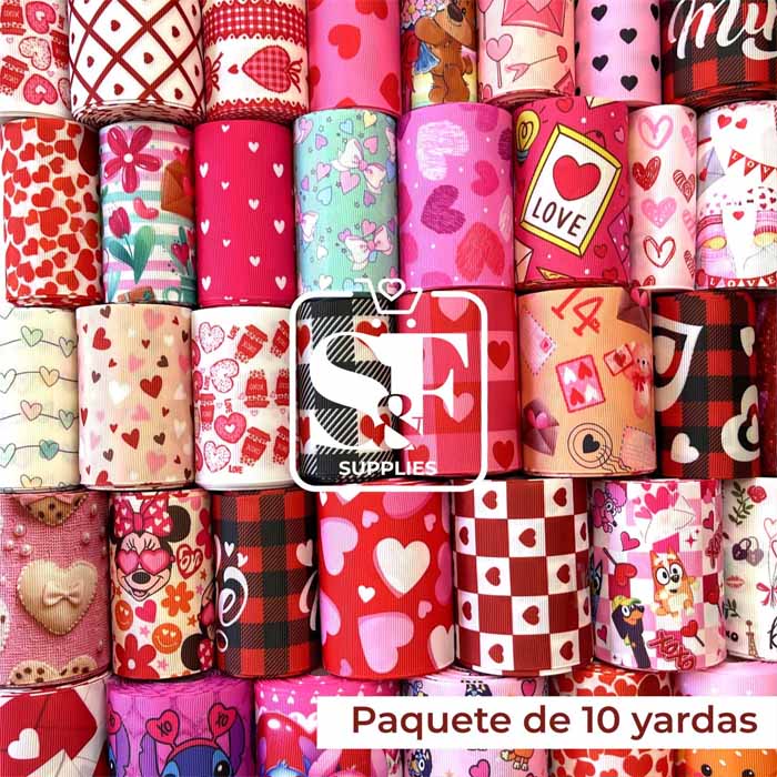 Paquete 10 Yardas de Listones 7.5cm Valentine´s