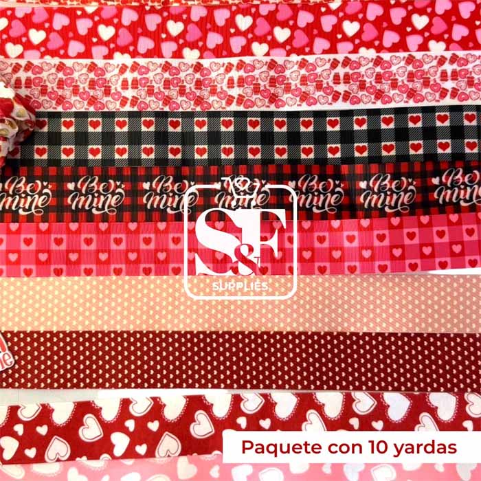 Paquete 10 Yardas de Listones 3.8cm Valentine´s