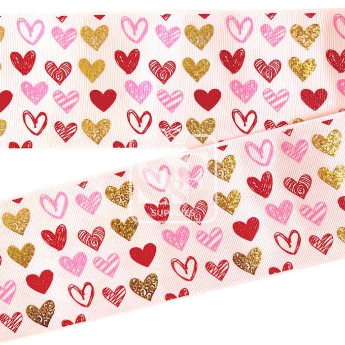 Yarda de Listón 7.5 Rosa - Holograma Corazones