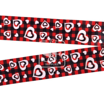 Yarda de Estampado 3.8cm Cuadros Corazones Blancos