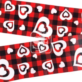 Yarda de Estampado 7.5cm Cuadros Corazones Blancos