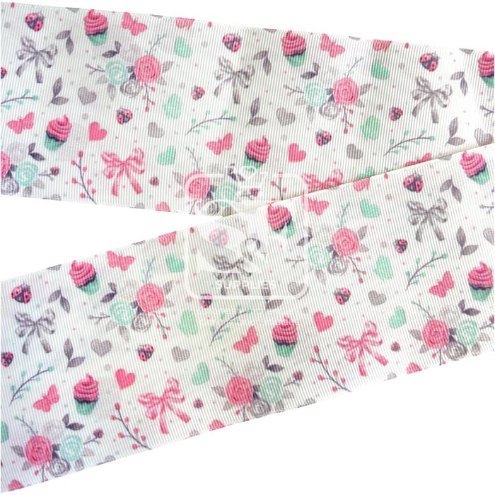 Yarda Estampado 7.5cm Cupcake, Rosas y Moños