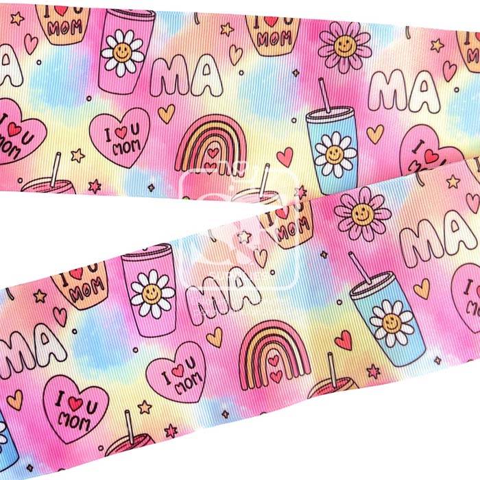 Yarda Estampado 7.5cm Ma I Love you Arcoiris