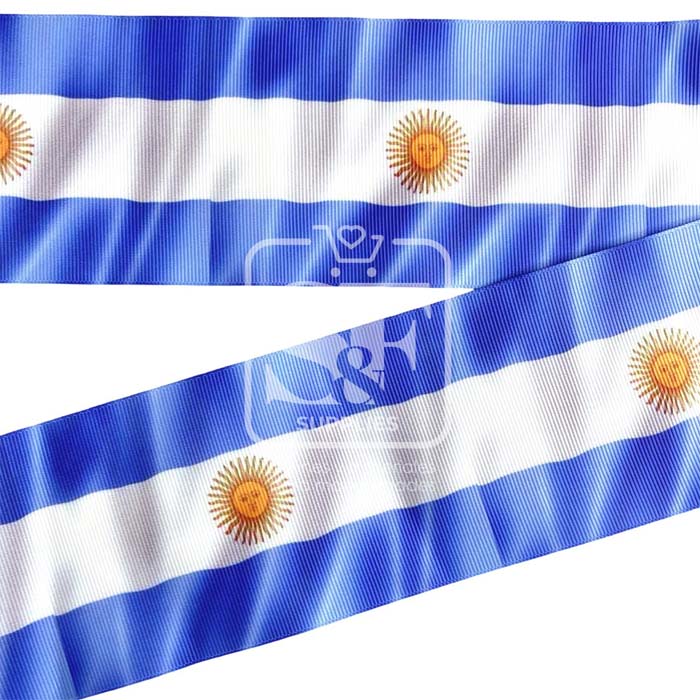 Yarda de Listón Estampado 7.5cm Bandera de Argentina