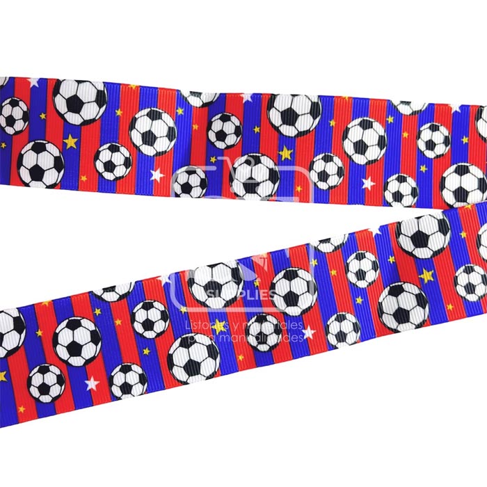 Yarda de Estampado 3.8cm Franjas Rojo y Azul con Balones
