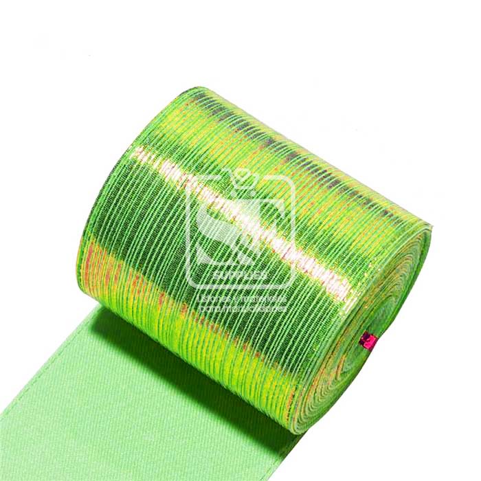 Yarda de Tela 7.5cm Con Reflejos Holográficos Verde Manzana