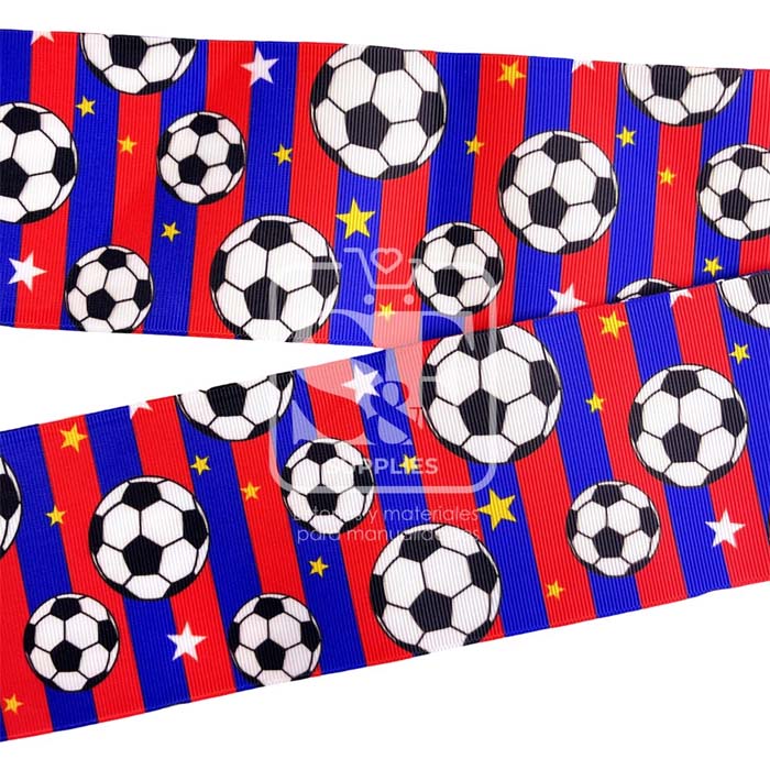 Yarda Estampado 7.5cm Franjas Rojo y Azul con Balones