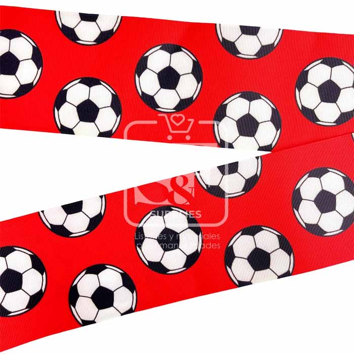 Yarda Estampado 7.5cm Rojo Balones de Fut