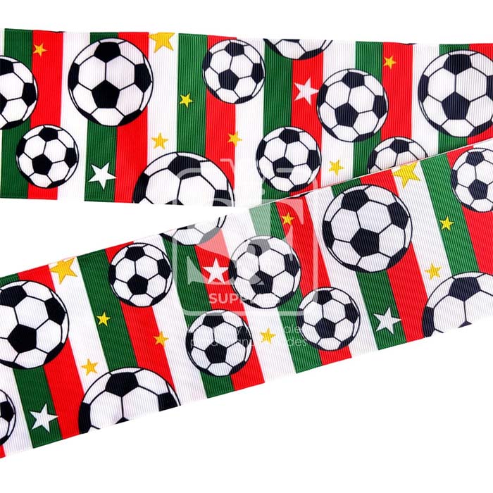 Yarda Estampado 7.5cm Rojo, Verde, Blanco y Balones