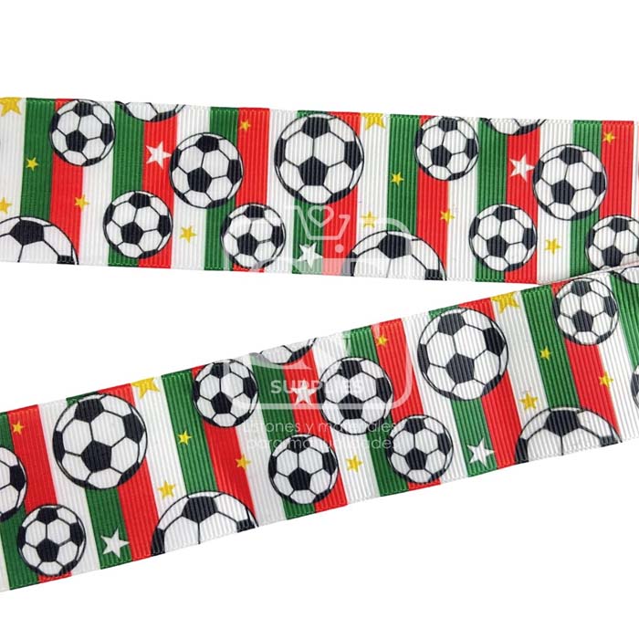 Yarda de Estampado 3.8cm Rojo, Verde, Blanco y Balones