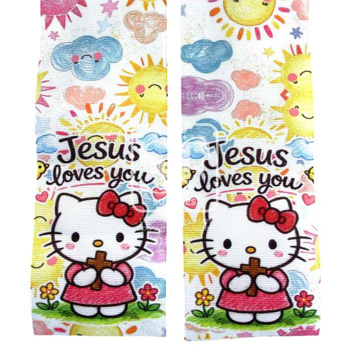Tira de Listón 7.5cm Kitty, Jesus loves You