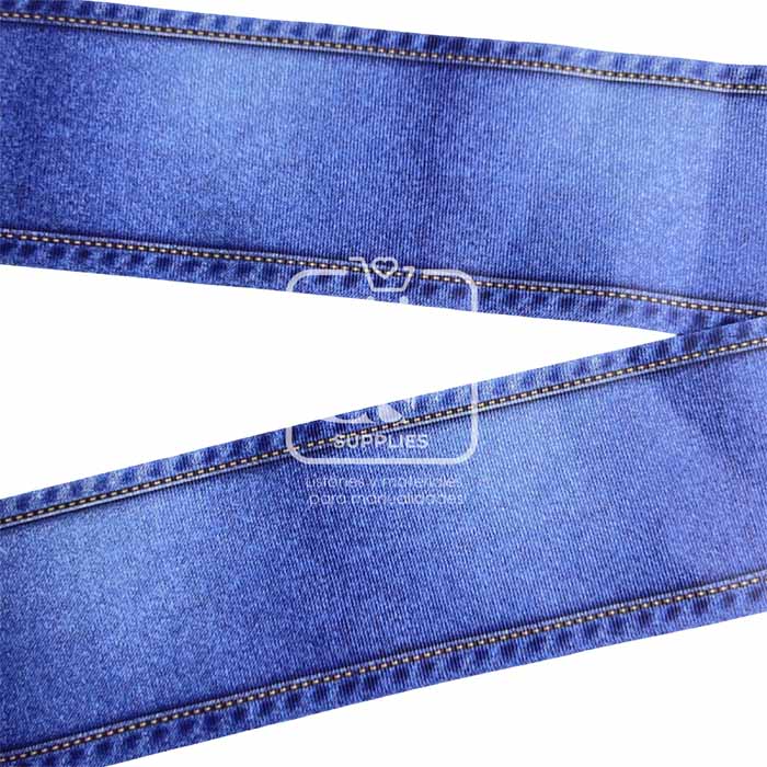 Yarda de Listón Estampado 7.5cm Denim Oscuro